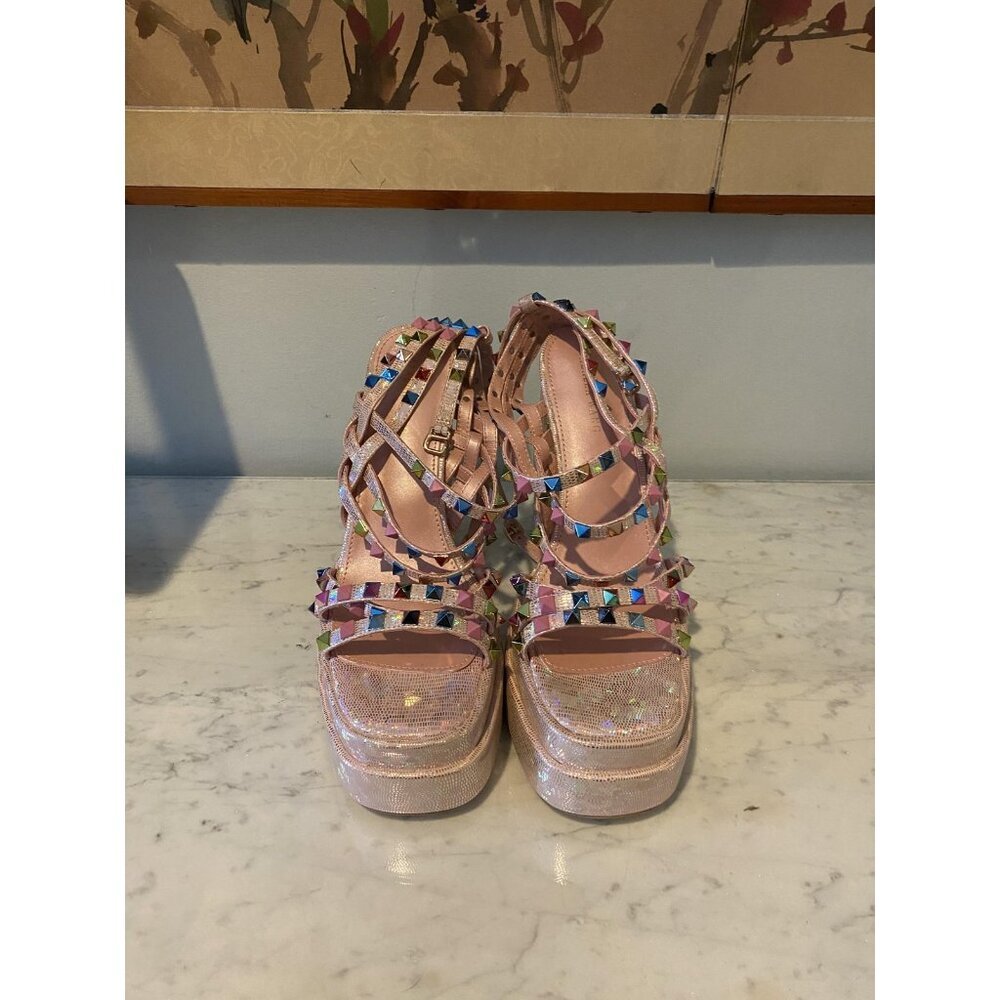 Azalea Wang Sugar High Shoes Womens Size 11 Platform Sandals Studded Holographic - Picture 3 of 7